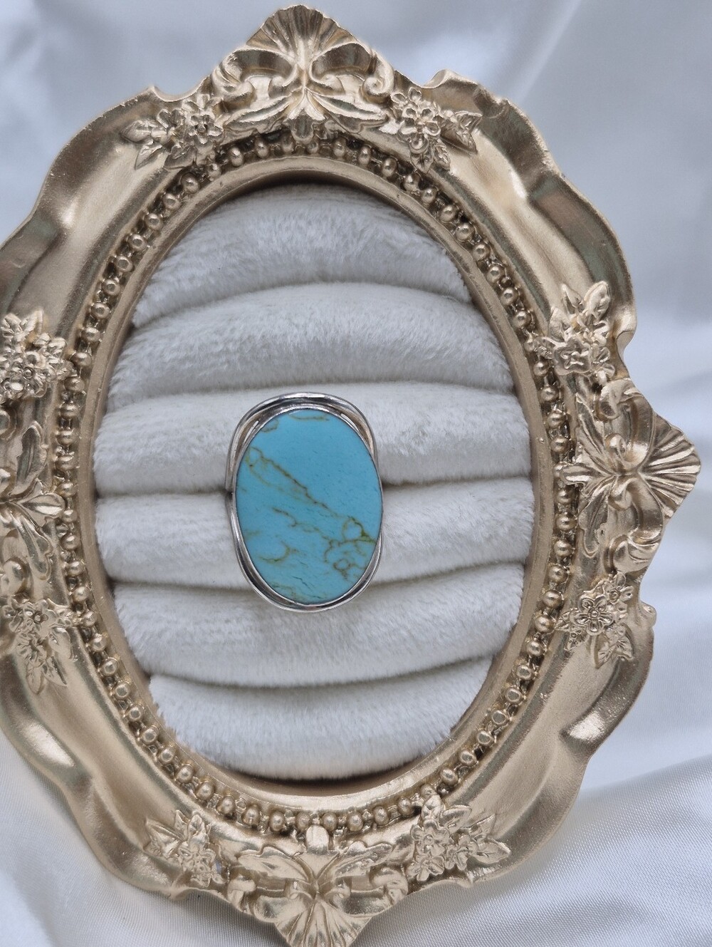 Taxco Turquoise Oval Stone Marked On Back Sterling Silver Split Shank Ring